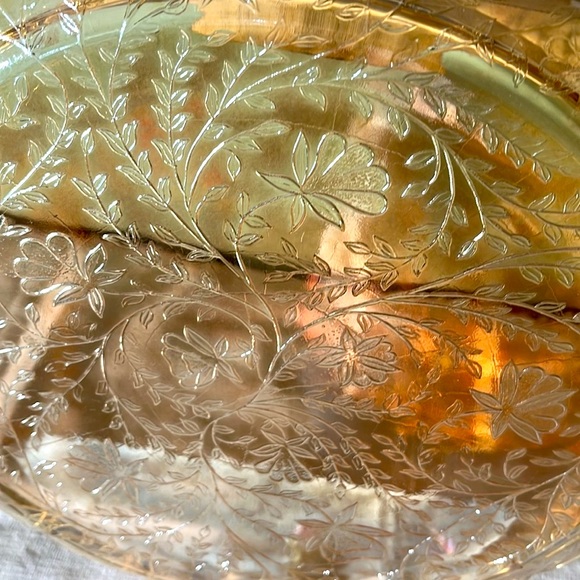 Rare Vintage Floragold Louisa Indented Platter Cake Tray by Jeannette Glass - Picture 11 of 13